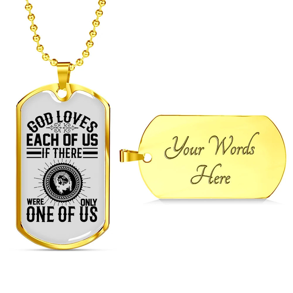 God Loves Us Personalized Engraved Gold Dog Tag Necklace Custom Name Date Gift